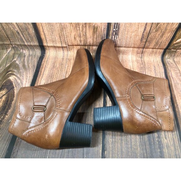 Clarks Brown Leather Block Heel Ankle Boots Side Zip Booties Womens 9 M (k7r) - Picture 5 of 10